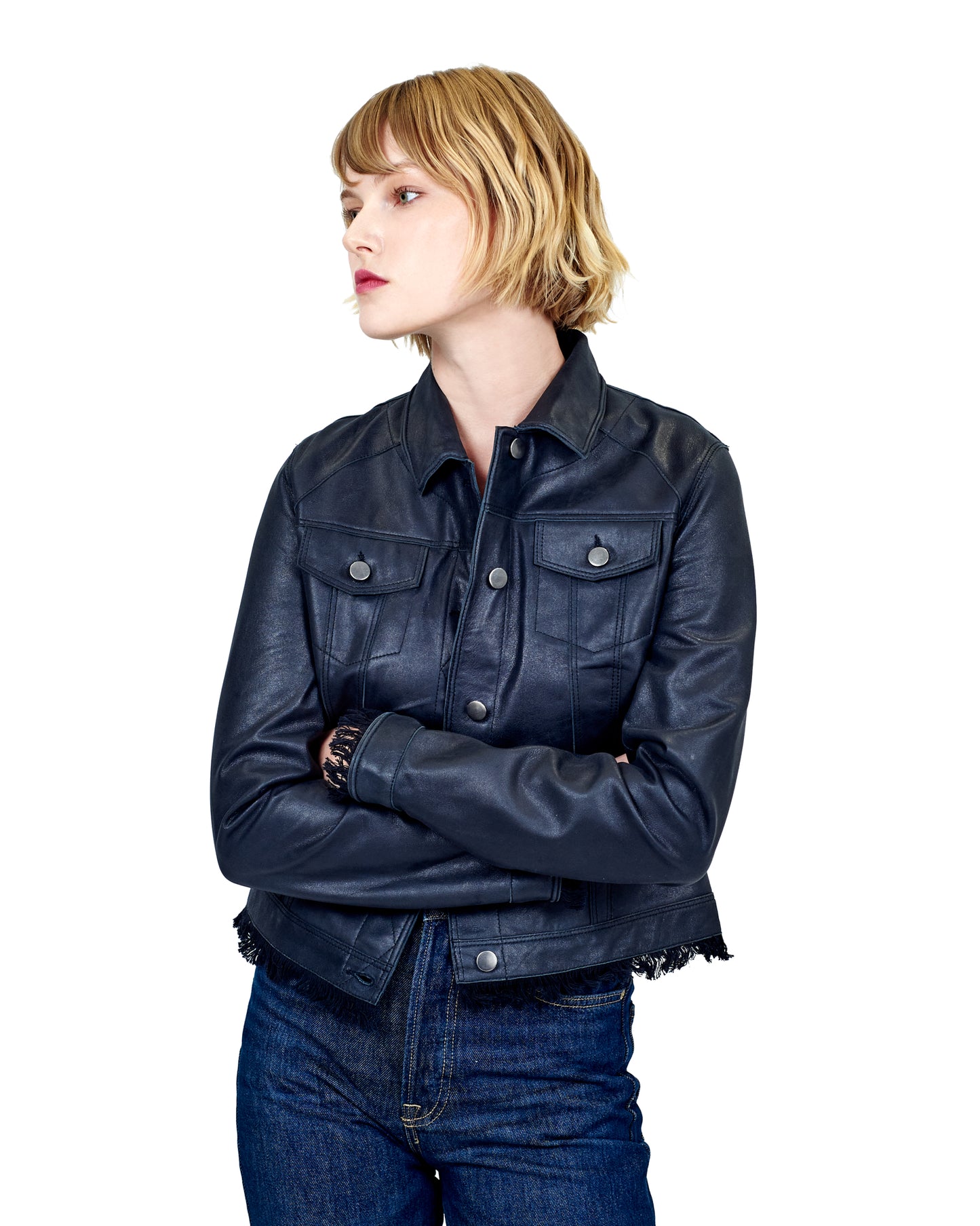 Alexa Washed Leather Jacket Black Shimmer