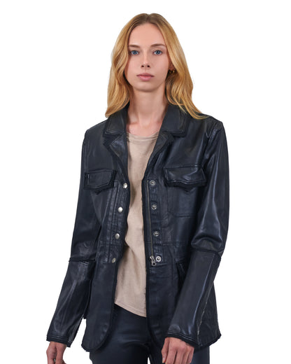 Meryl Washed Leather Jacket Black