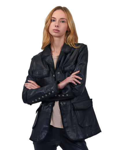 Meryl Washed Leather Jacket Black