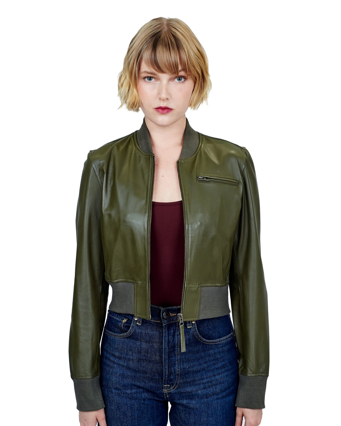 Collins Washed Leather Jacket Sage