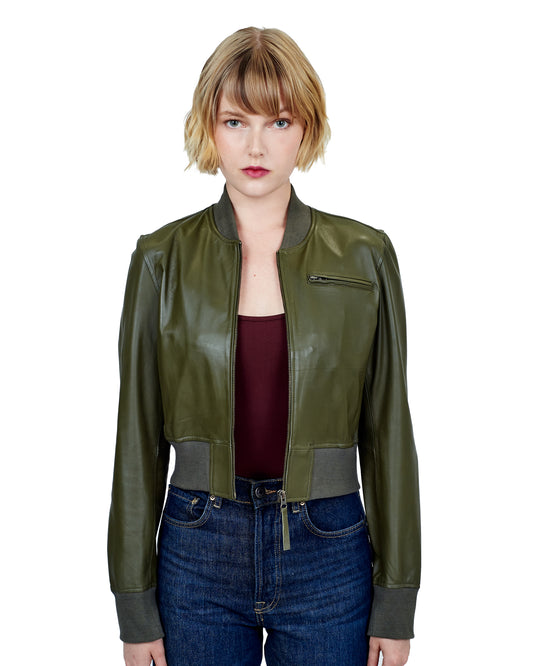 Collins Washed Leather Jacket Sage