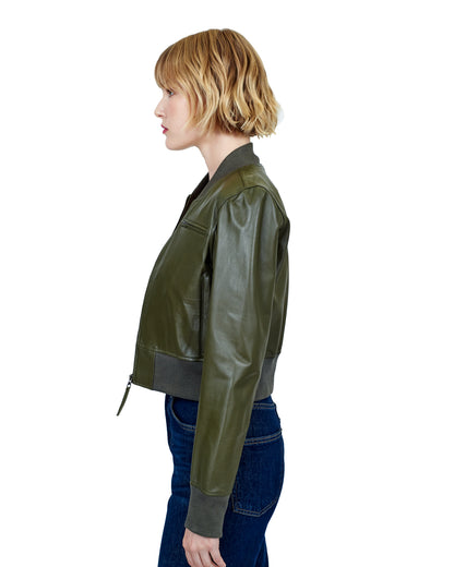 Collins Washed Leather Jacket Sage