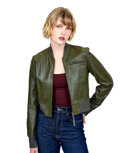 Collins Washed Leather Jacket Sage