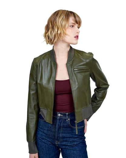 Collins Washed Leather Jacket Sage