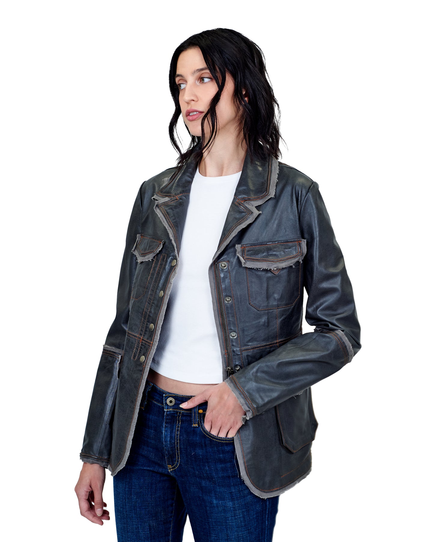 Meryl Vintage Leather Jacket Greystone