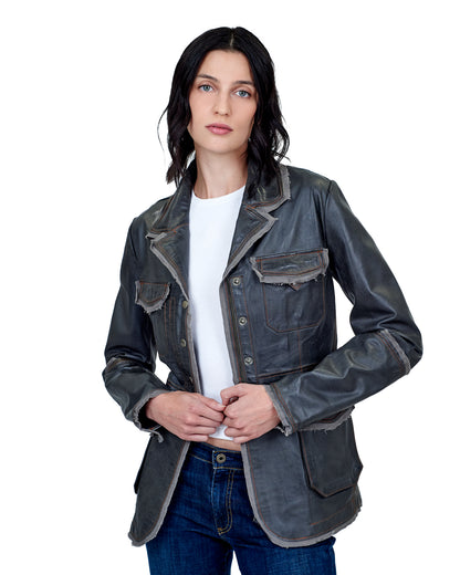 Meryl Vintage Leather Jacket Greystone