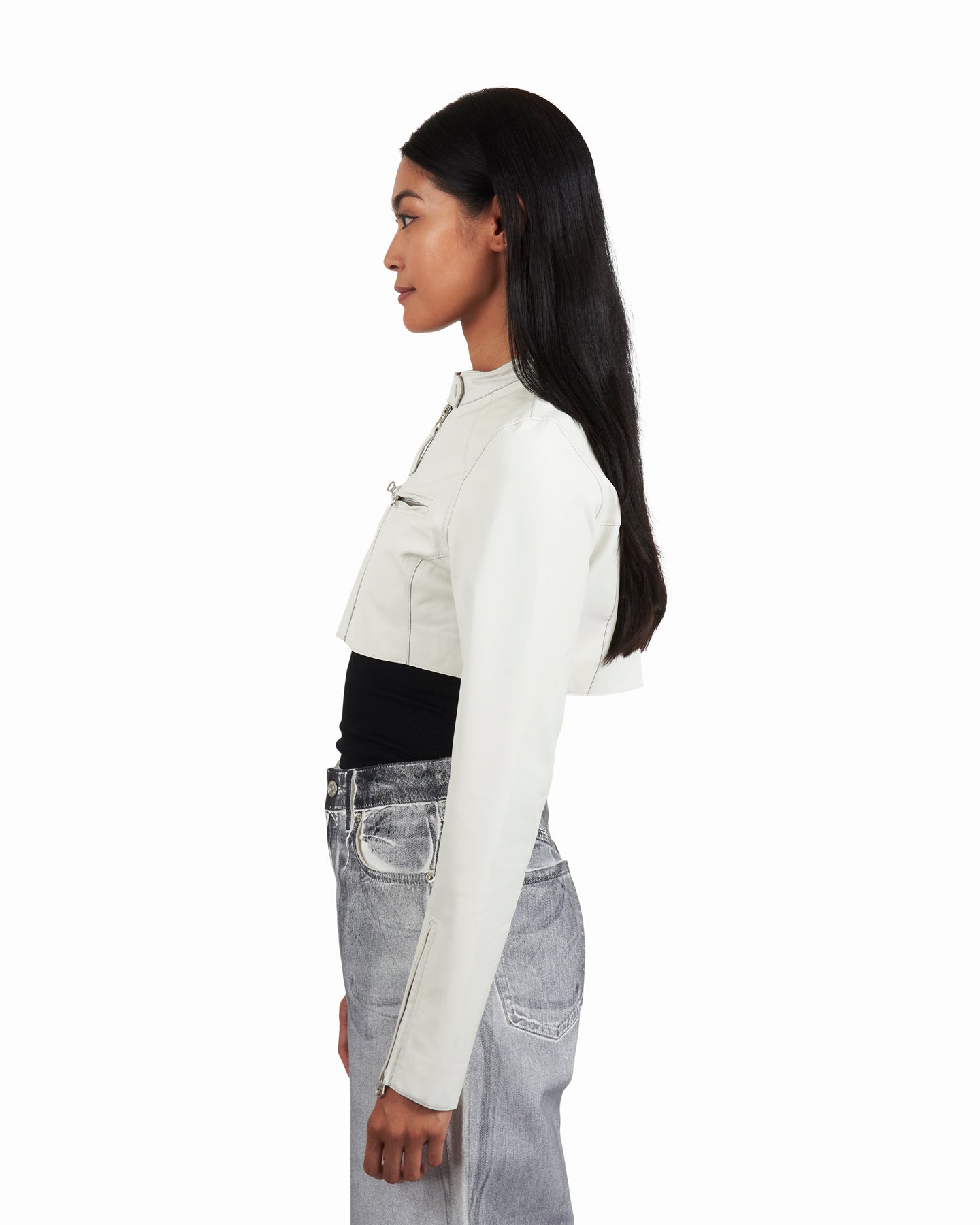 Cropped Vespa Burnished Leather Jacket White