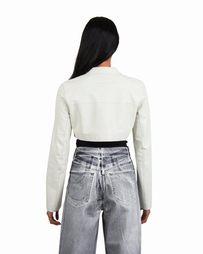 Cropped Vespa Burnished Leather Jacket White