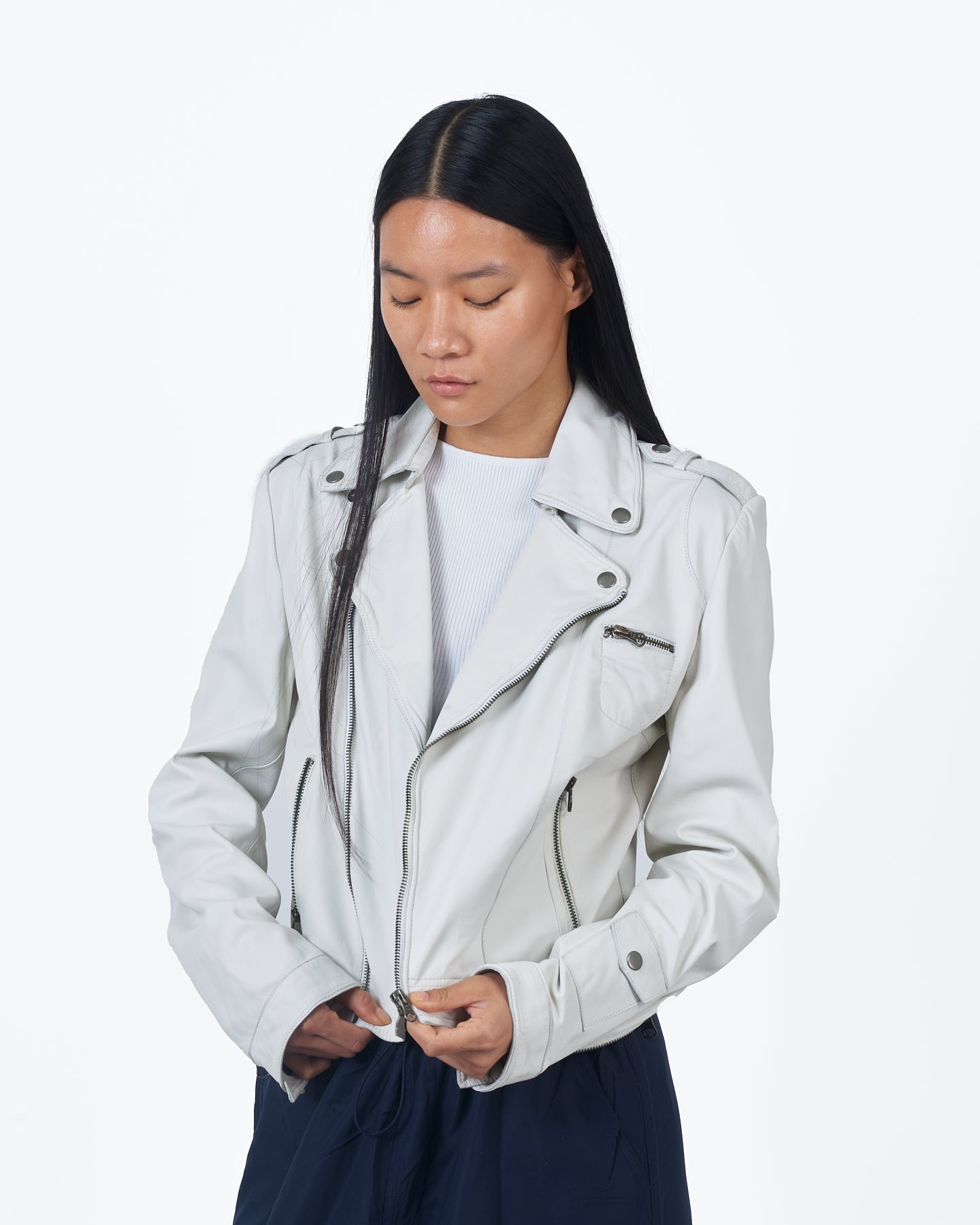 White Leather Jacket jakett Vintage – Josey Jakett