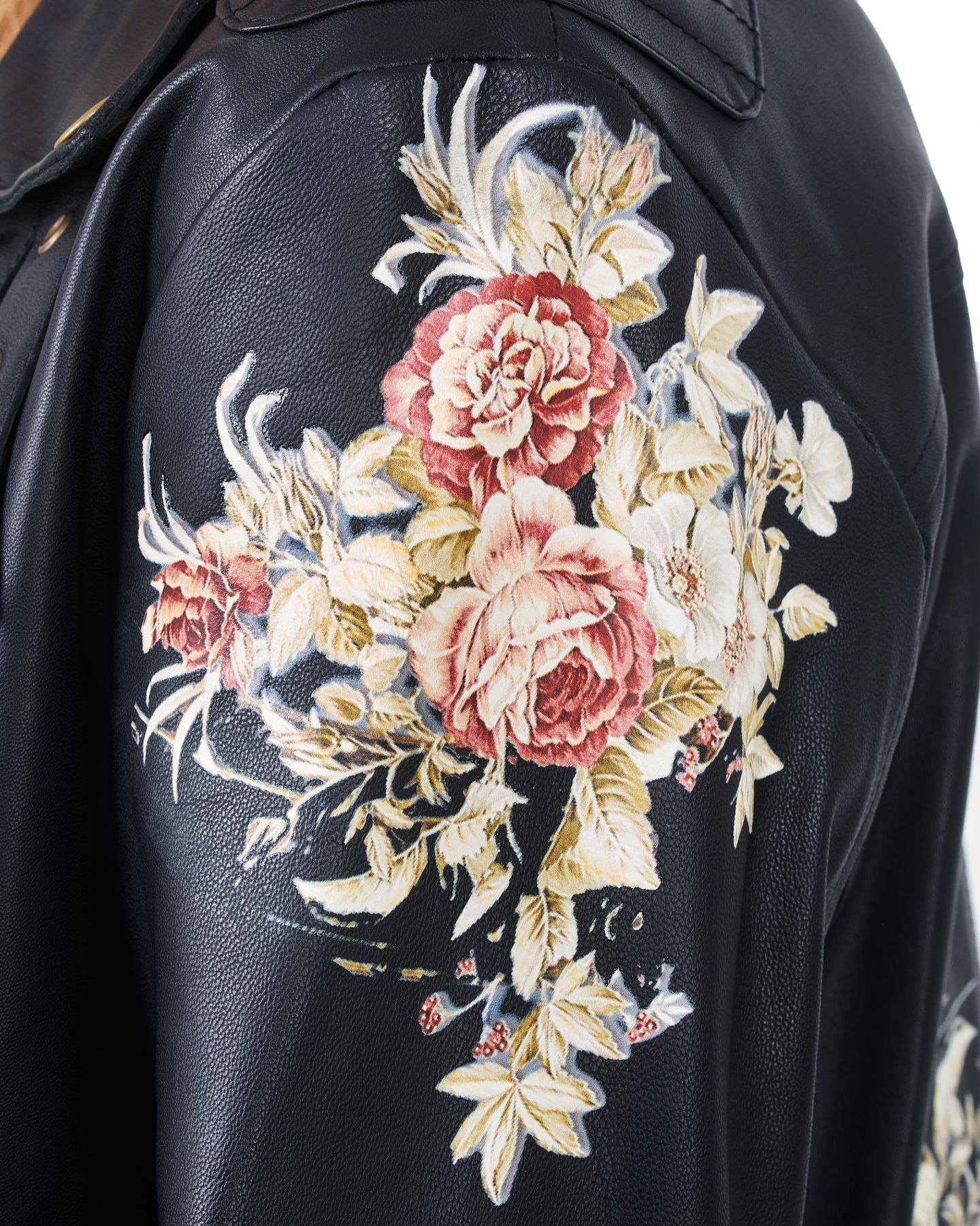 Vintage deals Floral Embroidered Leather Jacket