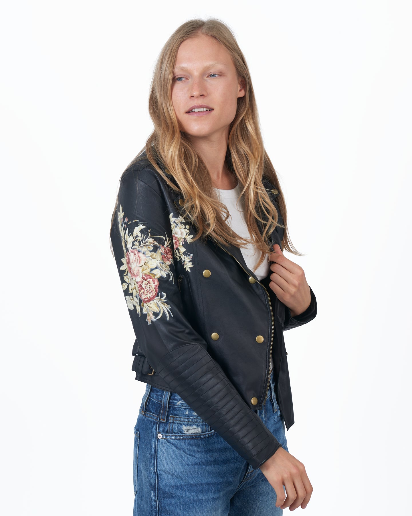 Vintage Floral store Embroidered Leather Jacket