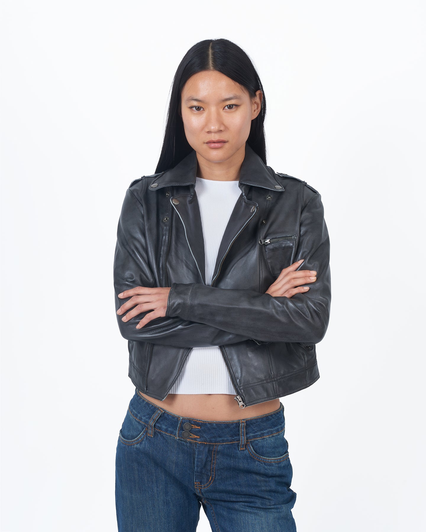 Thea leather 2024 racer jacket