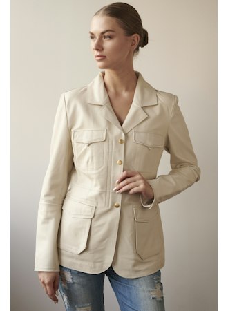 Meryl Braid Washed Leather Jacket Off White