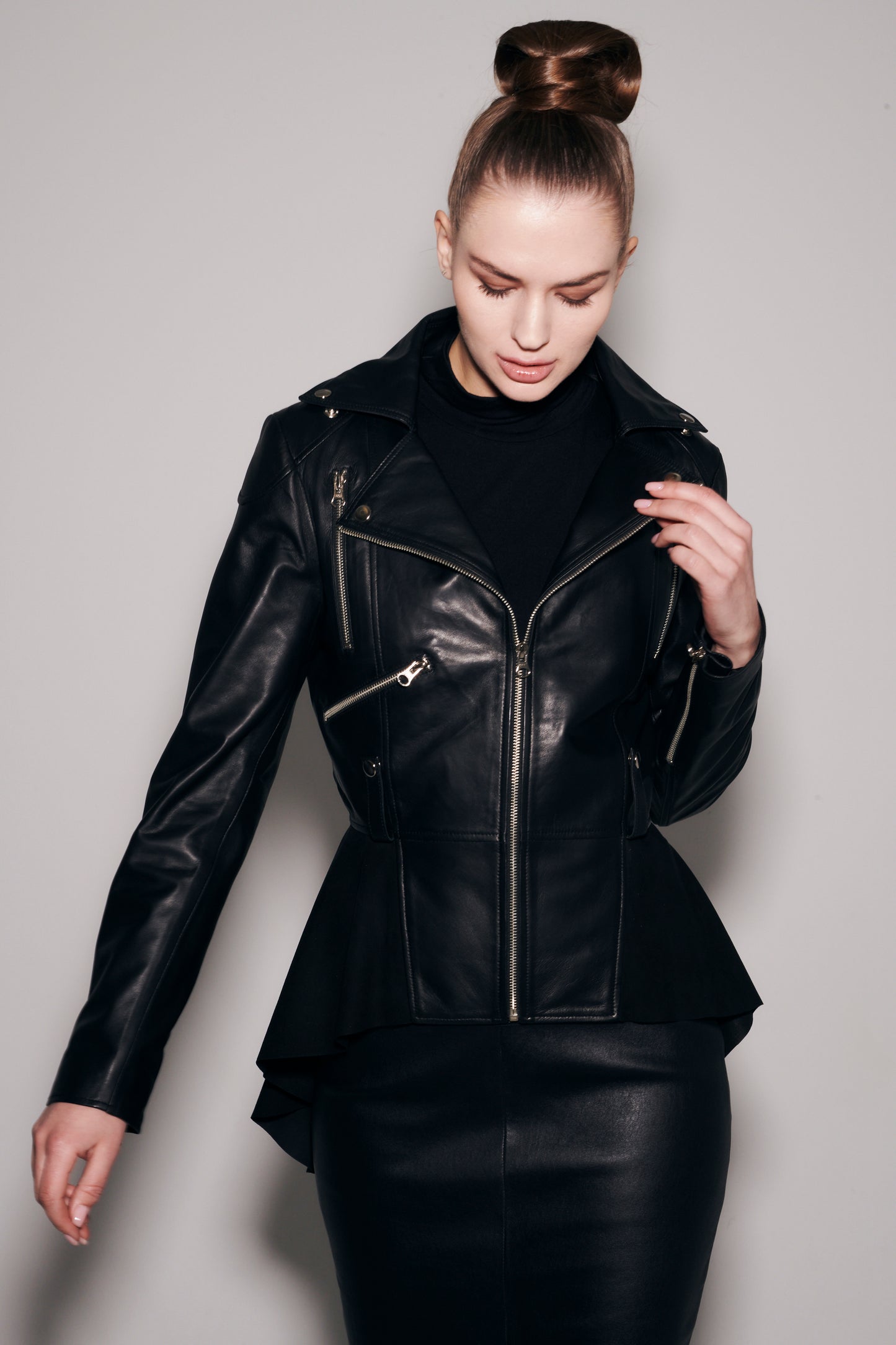 Giacca Lusso Peplum Moto Black